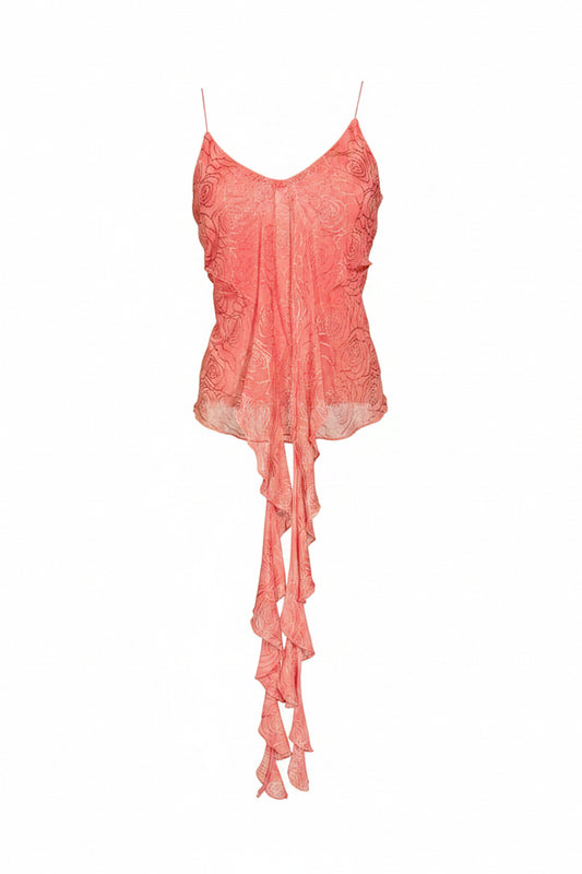 Y2K Rose Print Ruffle Cami Top