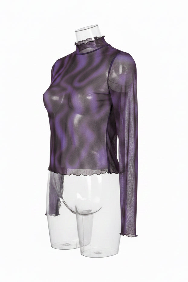 Vintage 90s Purple Mesh Sheer Top