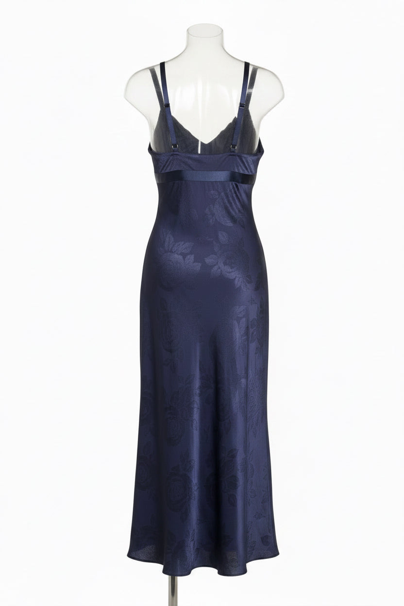Y2K Blue Rose Jacquard Slip Dress