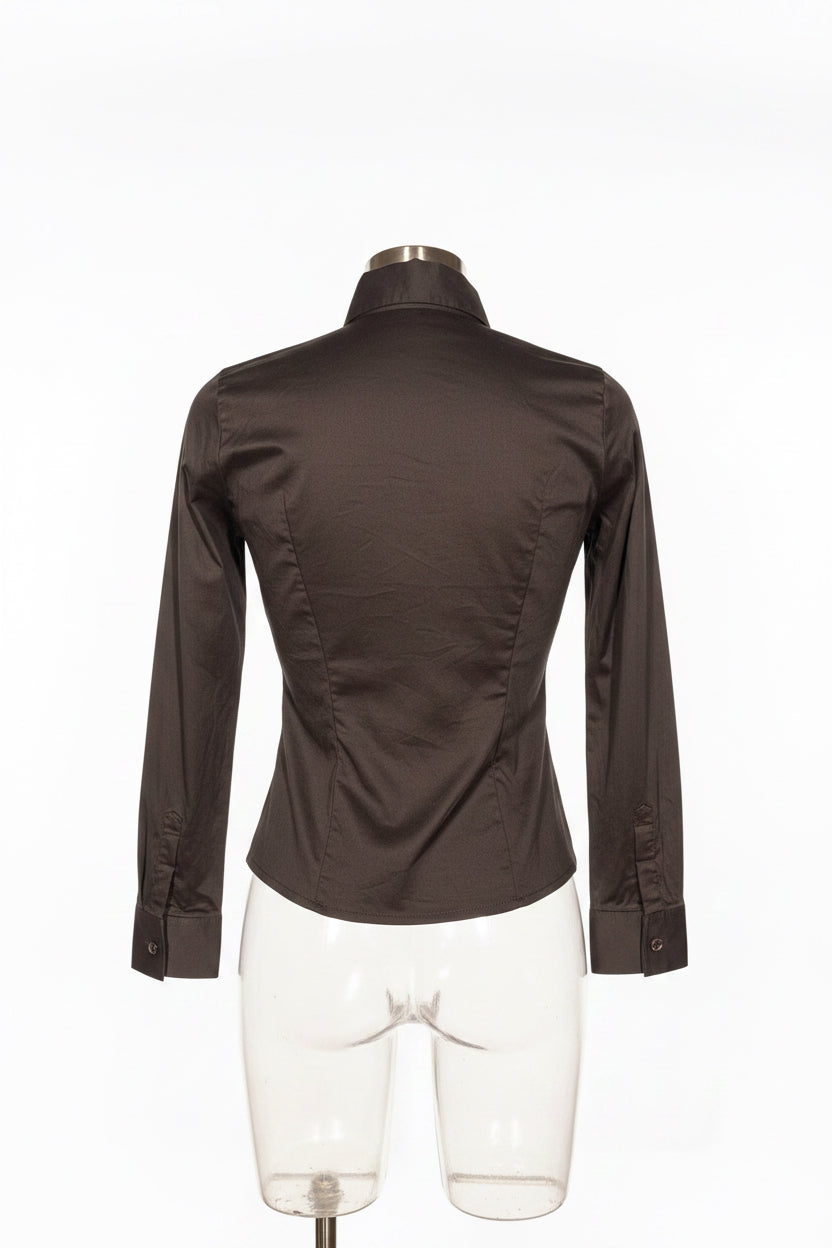 Vintage Y2K Black Fitted Shirt with Pintuck Detail by Rayure