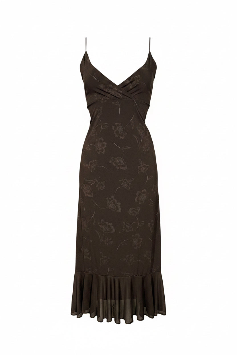 Y2K Black Floral Slip Dress