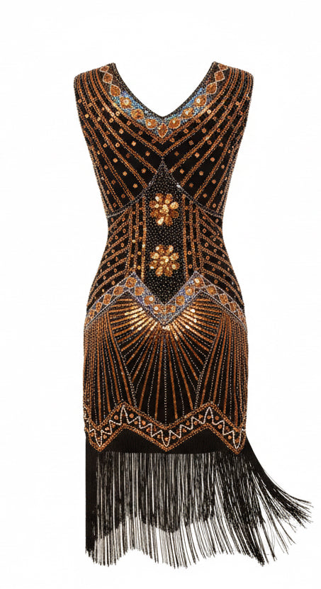 Intricate Gold Sequin Flapper Dress by Babeyond