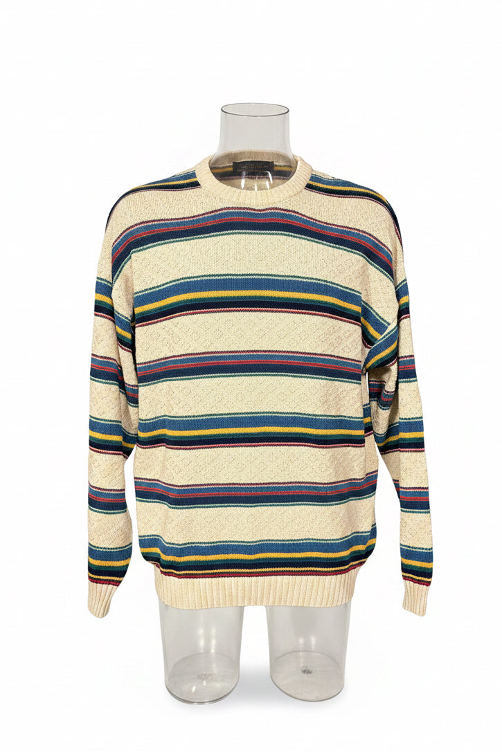 Il Granchio 80s Italian Striped Knit in Cream & Teal — Size L/XL