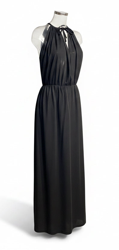 Vintage 70s Black Halterneck Maxi Dress