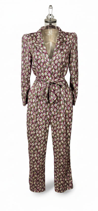 Vintage 70s Geometric Diamond Print Jumpsuit with Belt