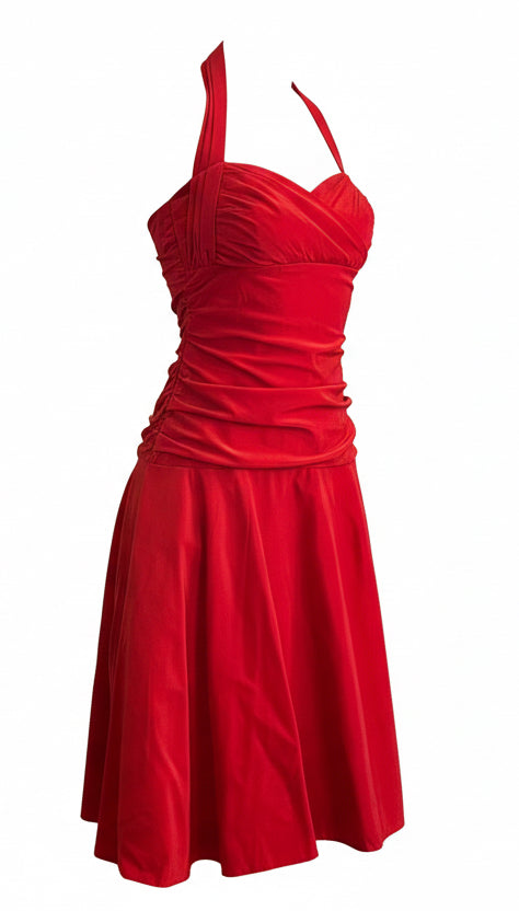 Red halter party dress