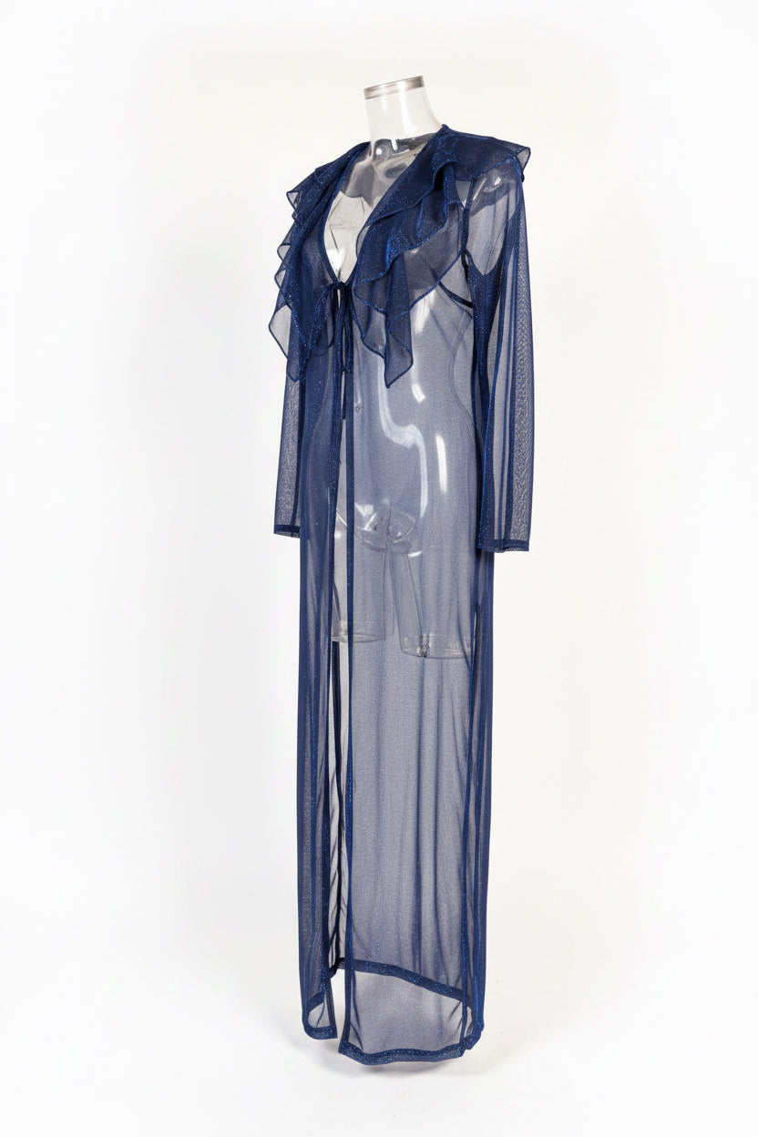 Vintage Navy Blue Sheer Metallic Maxi Nightgown
