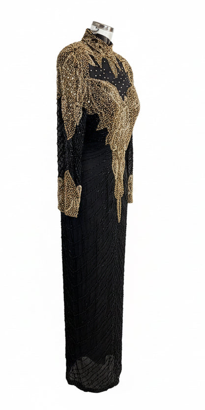 Gold and Black Beaded Dress by Oleg Cassini