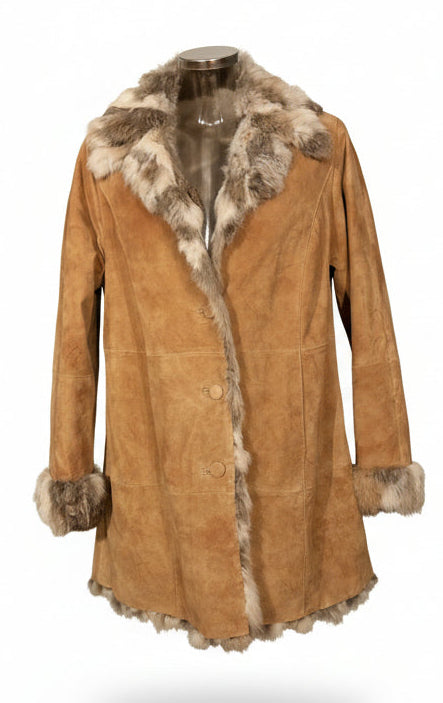 Y2K real suede and fur lined coat