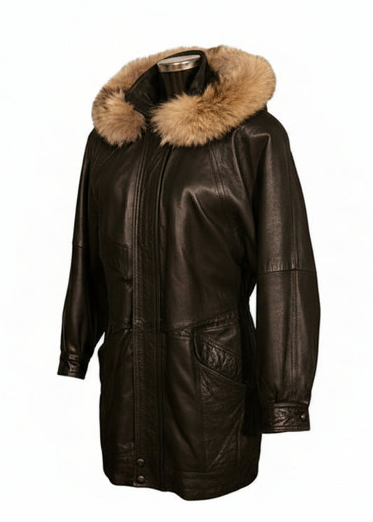1990s Maria Real Leather Parka with Fur Trim - Vintage Designer Outerwear