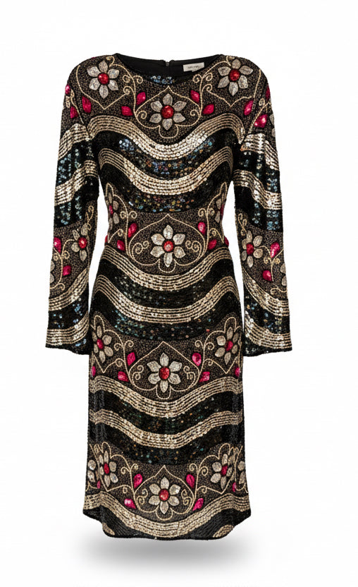 Multicoloured Flower Design Sequin Dress by Nandans