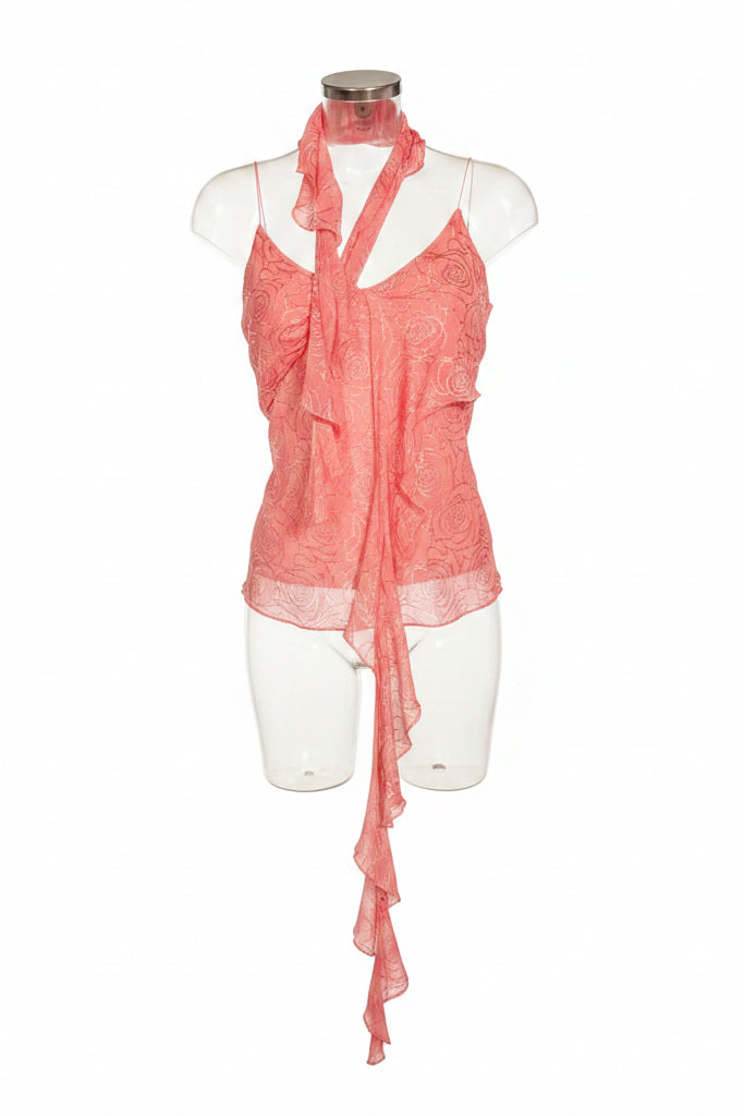 Y2K Rose Print Ruffle Cami Top