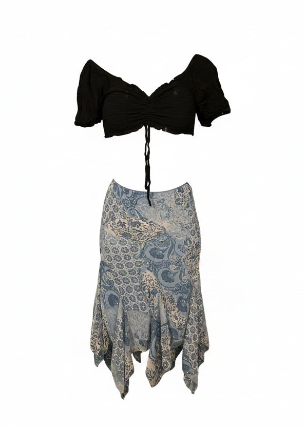 Y2K blue paisley skirt