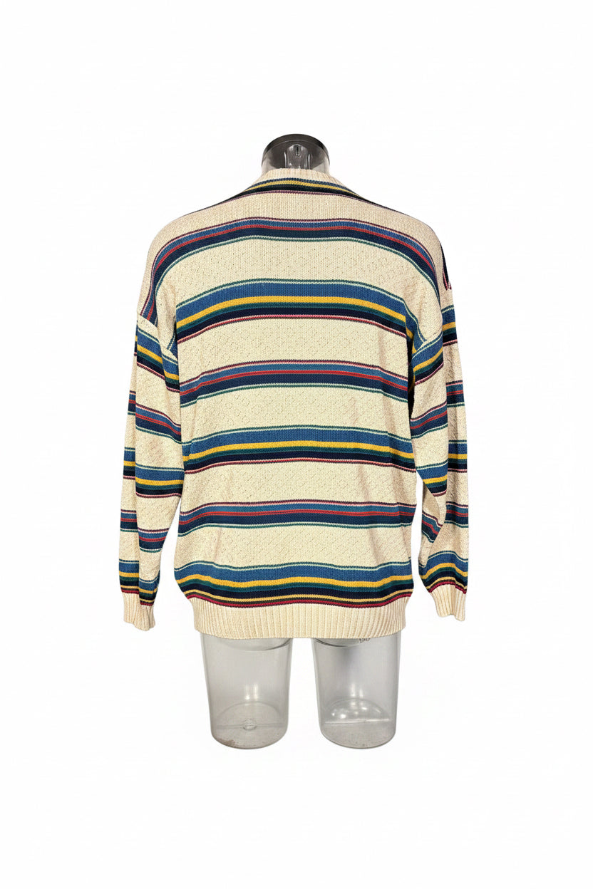 Il Granchio 80s Italian Striped Knit in Cream & Teal — Size L/XL