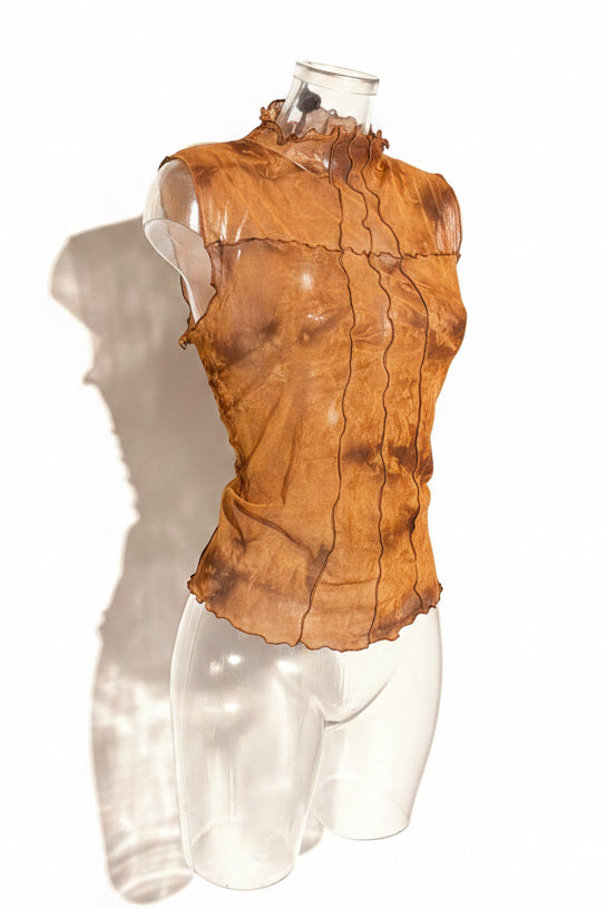 Y2K Amber Ruched Panel Sheer Mesh Sleeveless Top
