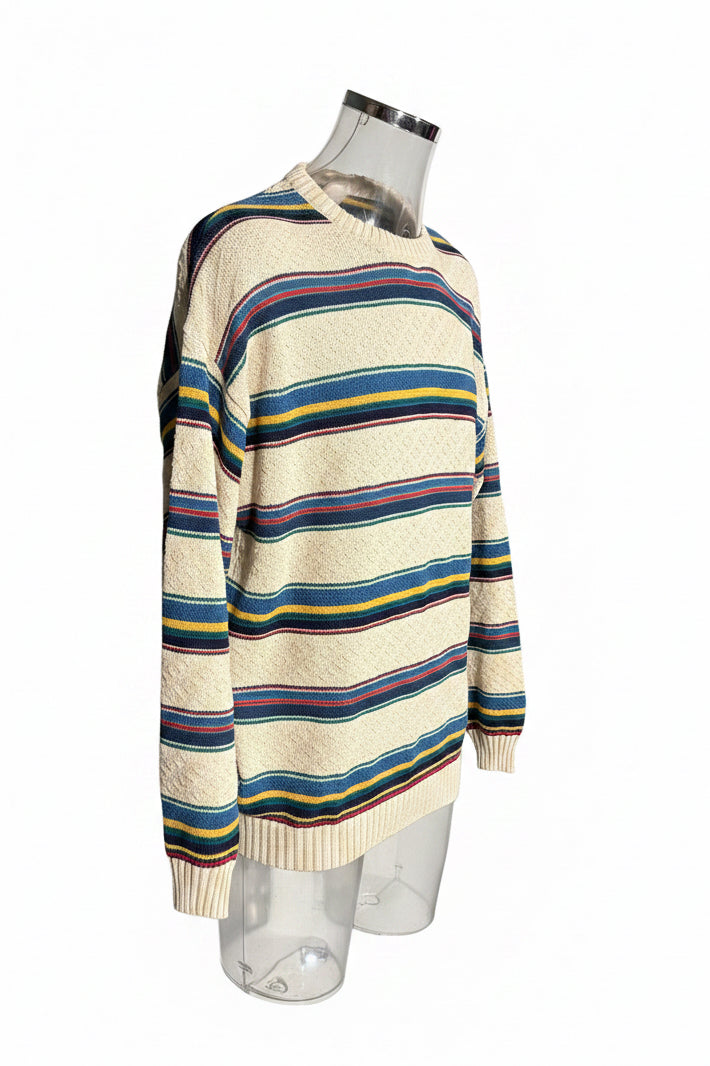 Il Granchio 80s Italian Striped Knit in Cream & Teal — Size L/XL