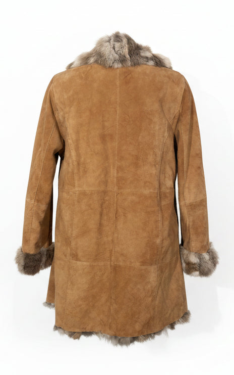 Y2K real suede and fur lined coat