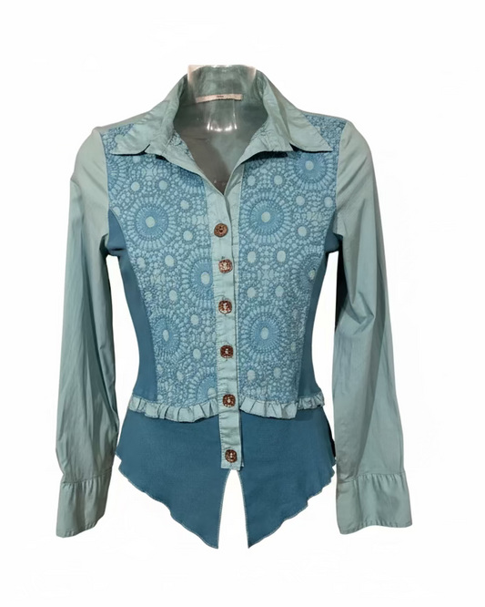 Y2K embroidered blue shirt