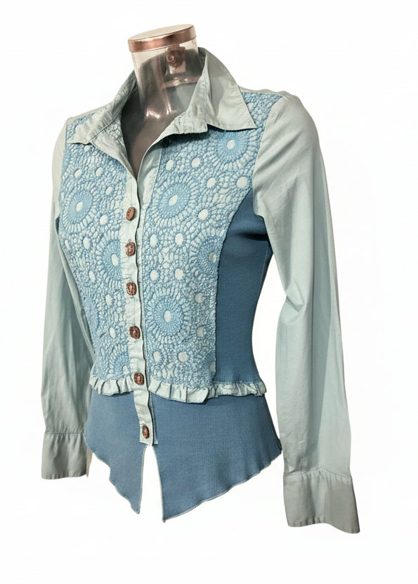 Y2K embroidered blue shirt